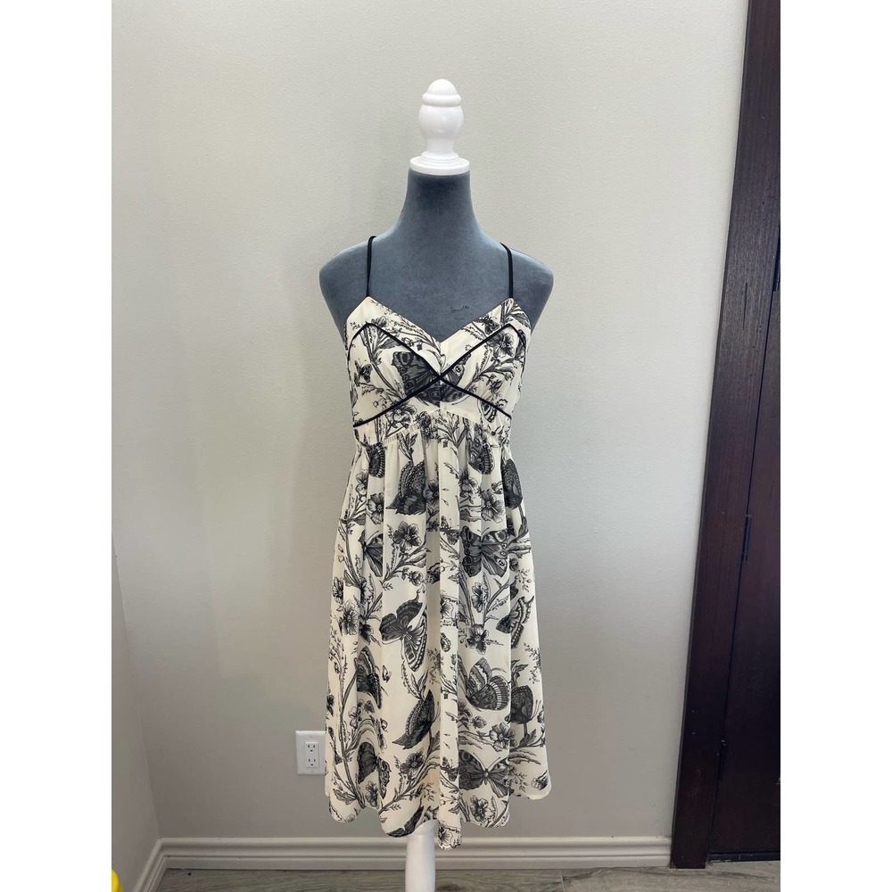 Ann Taylor Loft Butterfly Ivory and Black Lined Sundress Size 2